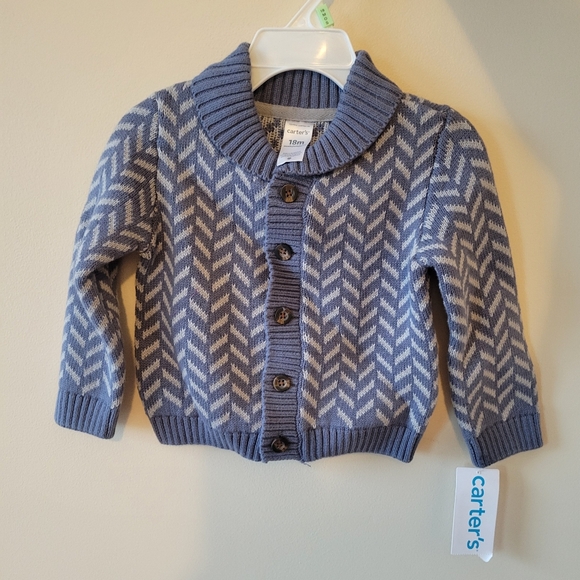 2 Piece Carter's Baby Knit Cardigan With Pants Chevron Size 18 Months Blue NWT - Picture 2 of 9